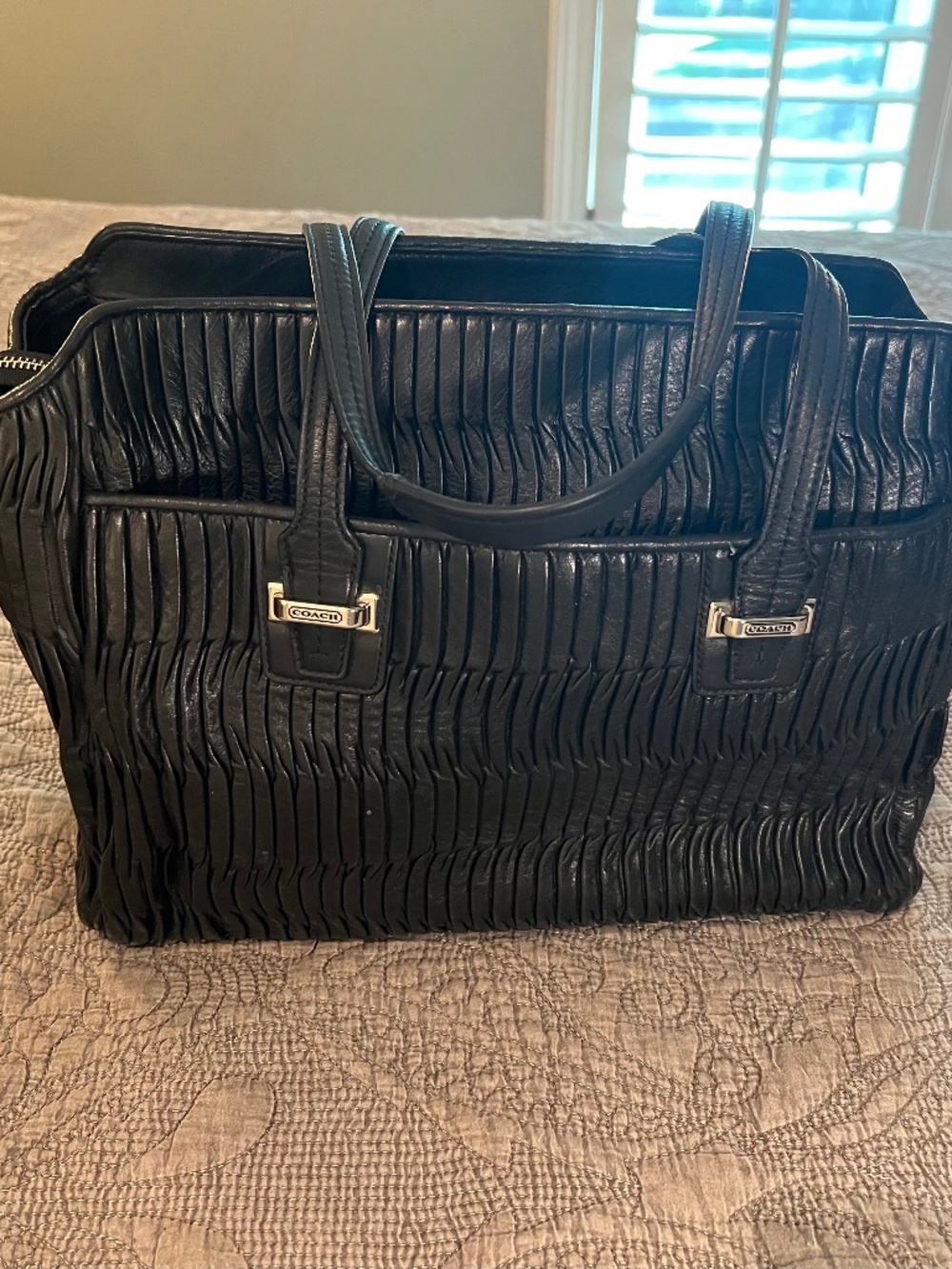 Coach Taylor Pleated Gathered Alexis Leather Satchel Carryall Tote in Black - Picture 1 of 15